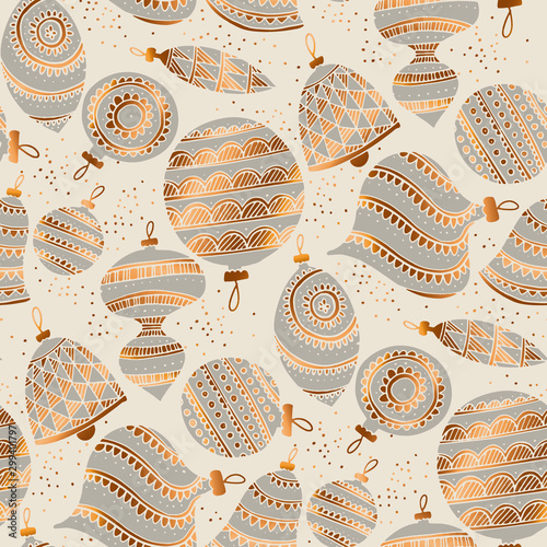 Gold and gray elegant xmas baubles pattern