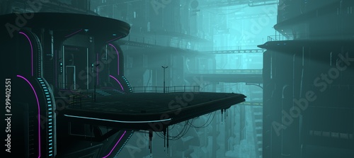 Fotografía 3D illustration of a futuristic city in a cyberpunk style