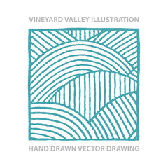 Vineyard. Sunny valley. Vineyard abstract hand drawn vector illustration.  Part of set. 