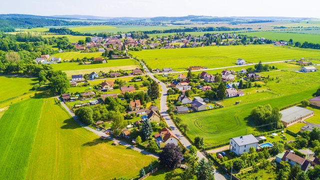 aerial view of village in countryside. stahlavice in west bohemia, czech republic, european union.