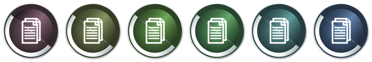 Aufkleber - Document icon set, colorful silver metallic chrome vector illustrations in 6 options for web design and mobile applications