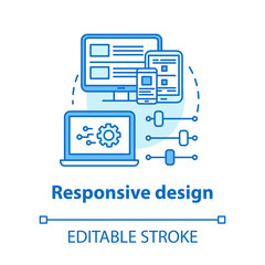 Responsive design concept icon. Mobile software interface development idea thin line illustration. App graphics for better user experience. Vector isolated outline drawing. Editable stroke