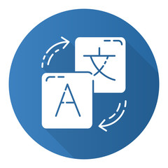 Poster - Language translation service flat design long shadow glyph icon. Instant machine translator. Automated interpretation tool. Online dictionary. Vector silhouette illustration