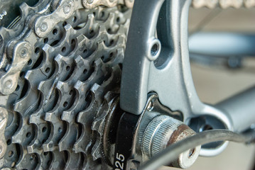 Close up of a cassette sprocket on bicycle