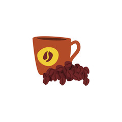 Poster - cup with coffee beans on white background