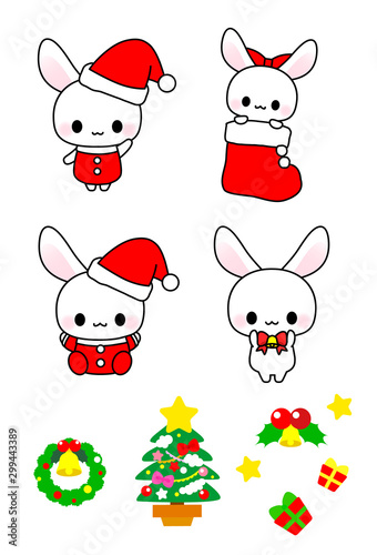 クリスマス素材 アイコン かわいいうさぎさんのクリスマスイラスト