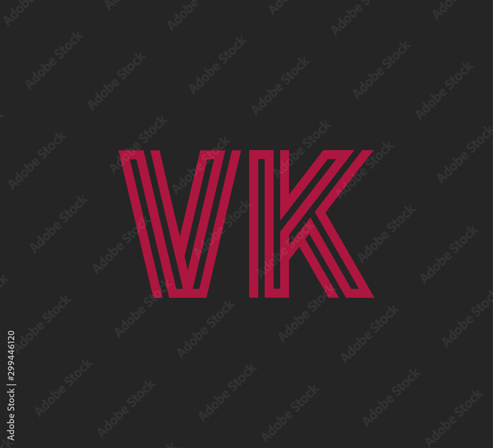 Initial two letter red line shape logo on black vector VK Stock Vector ...