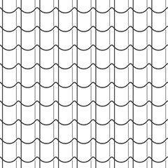 Abstract seamless fish scale pattern, black and white tile roof asian style. Design geometric texture for print. Linear style, vector illustration