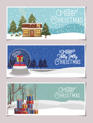 Wall Mural - happy mery christmas card with set christmas scene