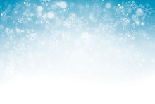 Winter Background With Snowflakes, Stars And Falling Snow, Abstract Christmas Background With Heavy Snowfall, Snowflakes In The Sky