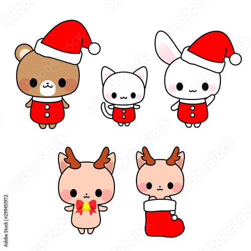 クリスマス素材 かわいいくまねこ うさぎサンタとトナカイのイラスト素材 アイコン Buy This Stock Vector And Explore Similar Vectors At Adobe Stock Adobe Stock