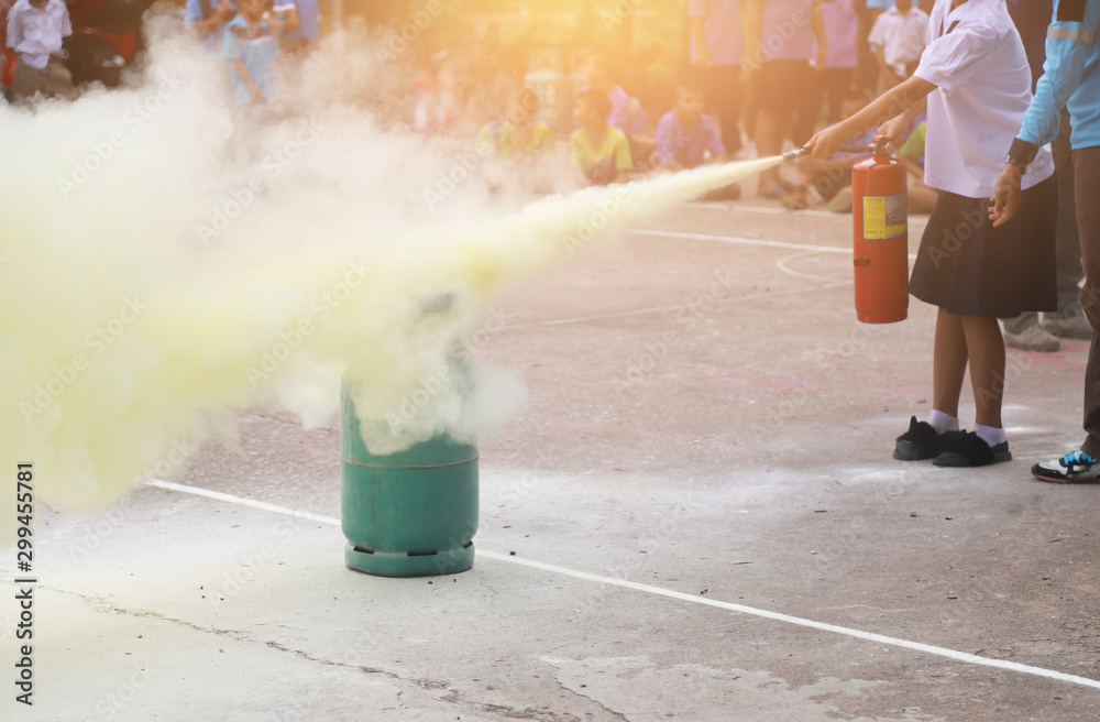 Chemical is sprayed by fire extinguisher CO2 type to cover on valve of ...
