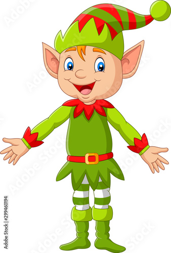 Cartoon happy Christmas elf presenting