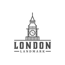 Big Ben Tower Clock British London Europe Landmark Building Icon Simple Minimalist Line Style Modern Design.