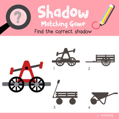 Wall Mural - Shadow matching game Handcar cartoon character side view vector illustration