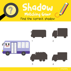 Wall Mural - Shadow matching game Minibus cartoon character side view vector illustration