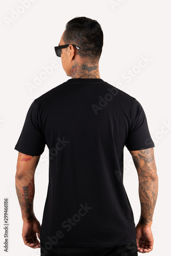 wallpapers Plain Black T Shirt Outfit Men hipster man with tattoo wearing black t