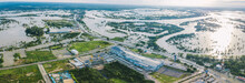 High-angle View Of The Great Flood, Meng District, Ubon Ratchathani Province, Thailand, On September 10, 2019, Is A Photograph From Real Flooding. With A Slight Color Adjustment