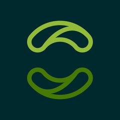 Eco line circle logo formed by twisted green leaves.