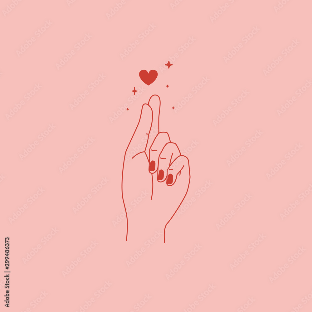 Vector abstract logo and branding design template in trendy linear minimal style - heart made with hands - self love concept - tattoo or sticker design template - obrazy, fototapety, plakaty 