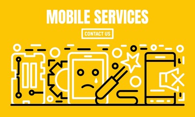Poster - Mobile services banner. Outline illustration of mobile services vector banner for web design