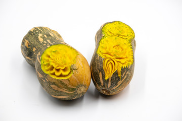 Flower carving on pumkin for decoration