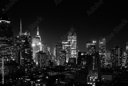 Night view of Midtown Manhattan and Hell\'s Kitchen, black and white