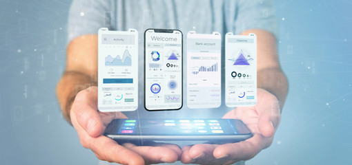 Poster - Application interface UI on a smartphone - 3d rendering