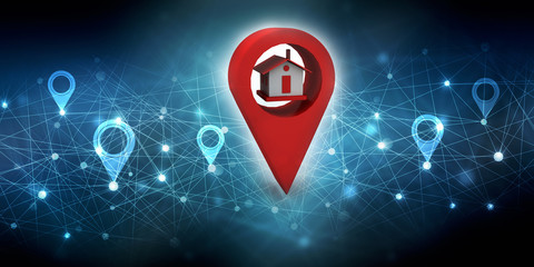 Aufkleber - 3d illustration Search for Property.a Map with Large Red GPS Pointer containing