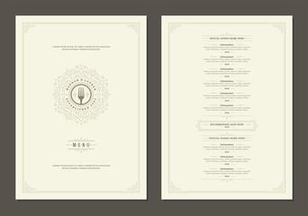 menu design template with cover and restaurant vintage logo vector brochure.