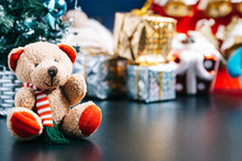 Christmas Holiday Background Concept With Toys, Decorations, Ornaments