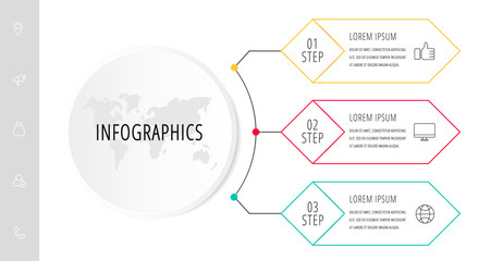 Vector infographic flat template. Circle with 3 rhombus and label. Used for three diagrams, graph, flowchart, timeline, marketing, presentation, workflow, web