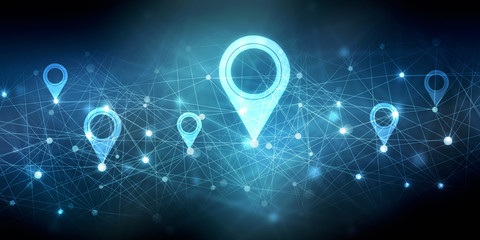 Aufkleber - 2d rendering Red map pointer with world map