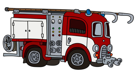 Wall Mural - The vectorized hand drawing of an old red and white fire truck