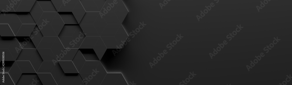 Black Wide Abstract Background With Copy Space (Website Head) (3D Illustration) - obrazy, fototapety, plakaty 