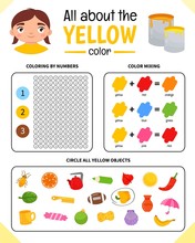 Kids Learning Material. Worksheet For Learning Colors. Yellow Color.