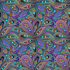 Wall Mural - Seamless colorful mosaic pattern with paisley. Traditional ethnic ornament. Vector print. Use for wallpaper, pattern fills,textile design.