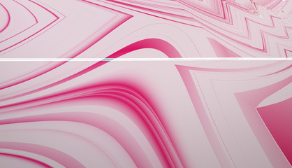 Fototapete - wavy stripes pink-white abstract drawing, 3d rendering