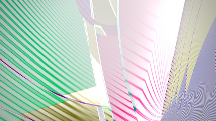 Fototapete - striped intersecting planes light violet-pink-green, 3d render, abstract composition