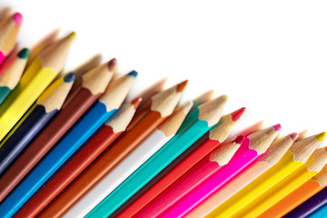 many color pencils isolated on white background. design layout.