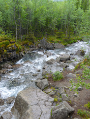 Wall Mural - Waterfall on Risjok river in Khibiny Mountains, Kola Peninsula, Russia