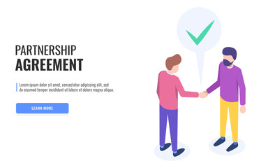 Poster - Success Partnership Agreement. Concept of successful contract. Web banner, infographics. Isometric vector illustration.