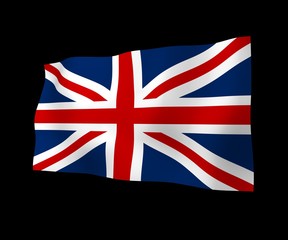 Waving flag of the Great Britain on dark background. British flag. United Kingdom of Great Britain and Northern Ireland. State symbol of the UK. 3D illustration