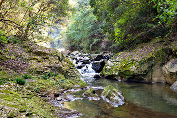 Hiking trail along Kamakura gorge in Hyogo prefecture, Japan in autumn