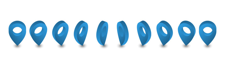 Poster - Isometric blue map pointers. Set of 3D location pointers. Vector illustration.