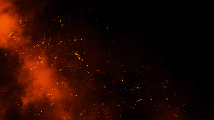 Wall Mural - fire particles effect dust debris isolated on black background, motion spray burst.