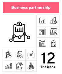 Poster - Business planning icon. Set of line icon on white background. Analytics, recruitment, finding solution. Marketing concept. Vector illustration can be used for topic like business, management, analysis