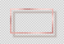 Gold Rose Foil Smudge Frame. Pink Sparkle Glitter Texture Decor Isolated On Transparent Background. Vector Shiny Golden Metal Border Pattern.
