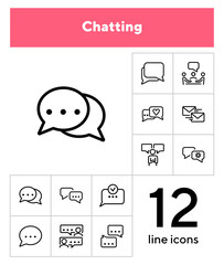 Poster - Chatting line icon set. Like, meeting, messages, typing. Communication concept. Can be used for topics like messenger, negotiation, email