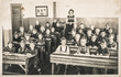 Leinwandbild Motiv Children classmates teacher classroom Vintage photo